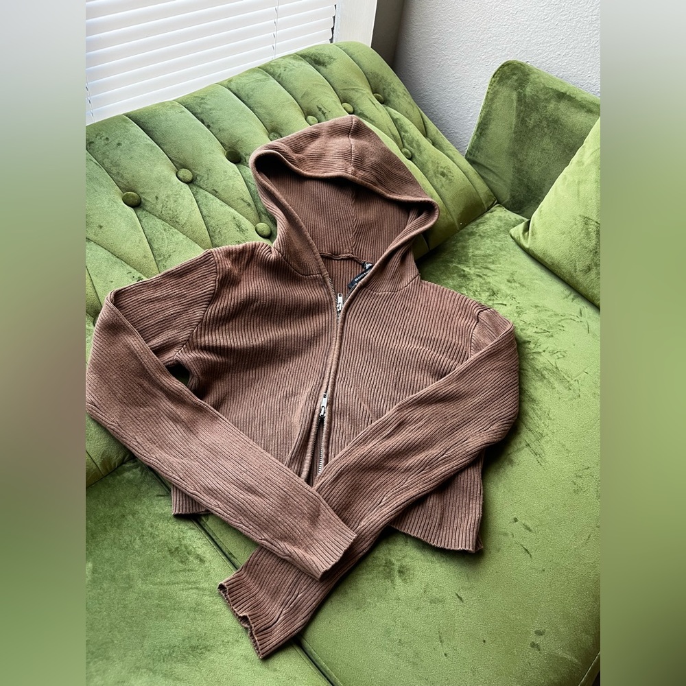Brandy Melville cropped ribbed double zipper jacket